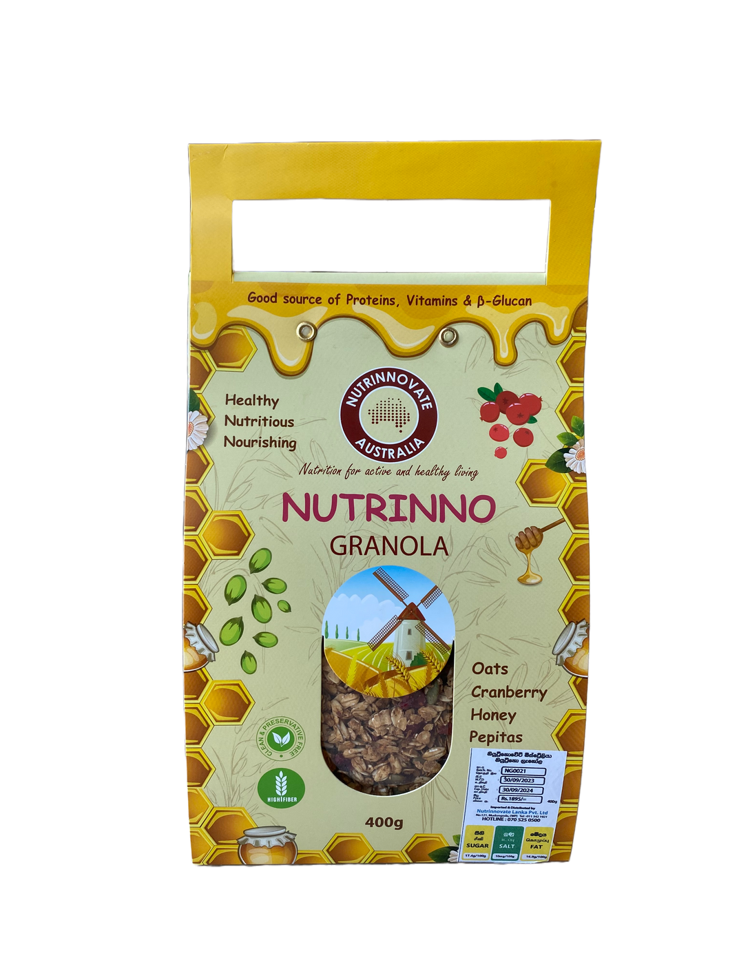 Nutrinno Granola with Cranberry & Honey 400g- Nutrinnovate Australia