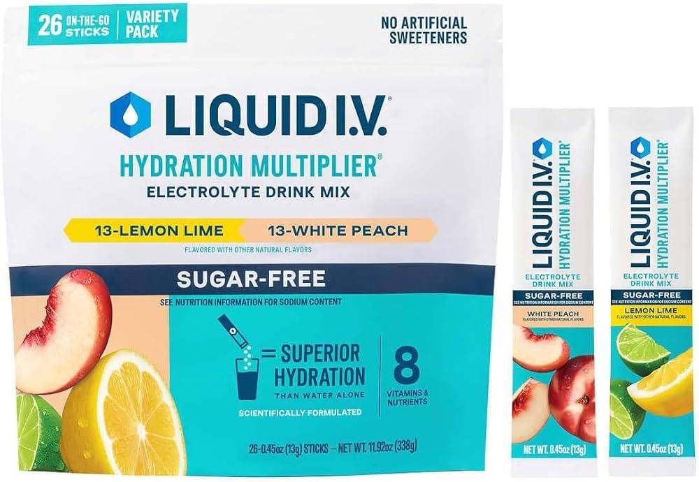 Electrolyte Drink Mix Lemon Lime White Peach Variety Pack 30 Sticks (Sugar Free) - Liquid I. V.