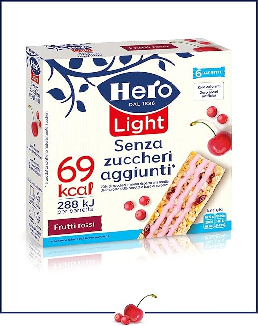 Sugar Free Cereal and Red Fruit Bars 120g - Hero Light