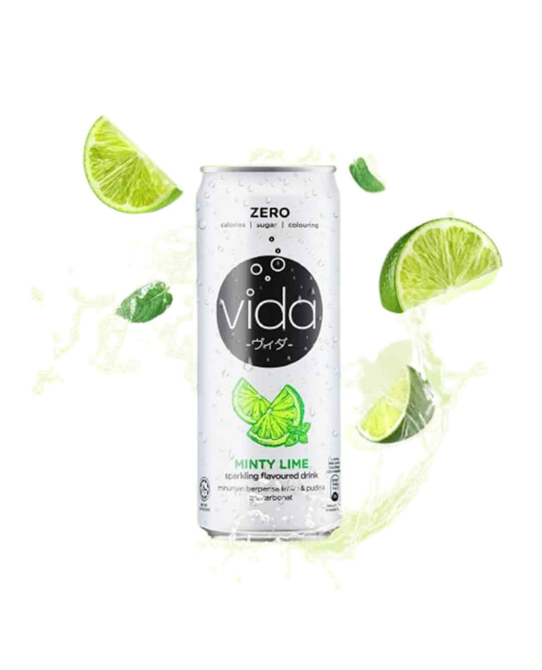 Minty Lime Flavoured Sparkling Drink 325ml - Vida Zero