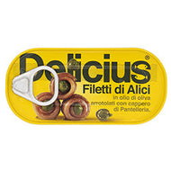 Rolled Anchovy Fillets with Capers in Olive Oil  46g - Delicius