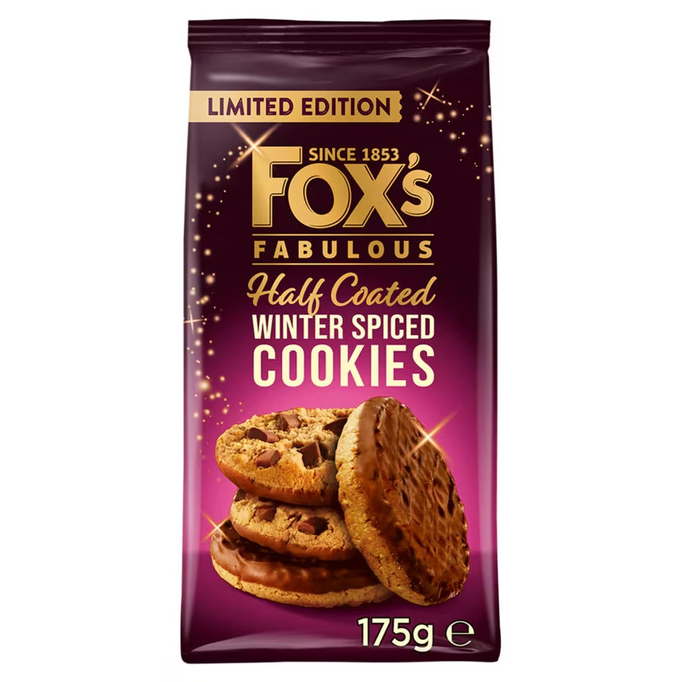 Half Coated Milk Chocolate Winter Spiced Cookies 175g- Fox's