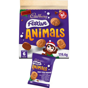 Animals Festive Chocolate Covered Mini Biscuits 119g- Cadbury