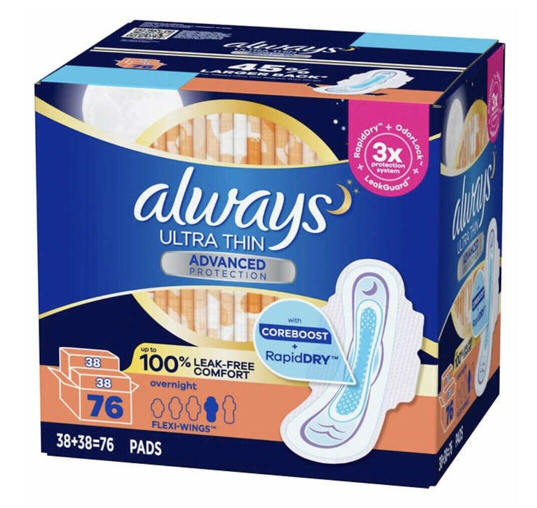Ultra Thin Advanced Overnight Pads 76 Count- Always