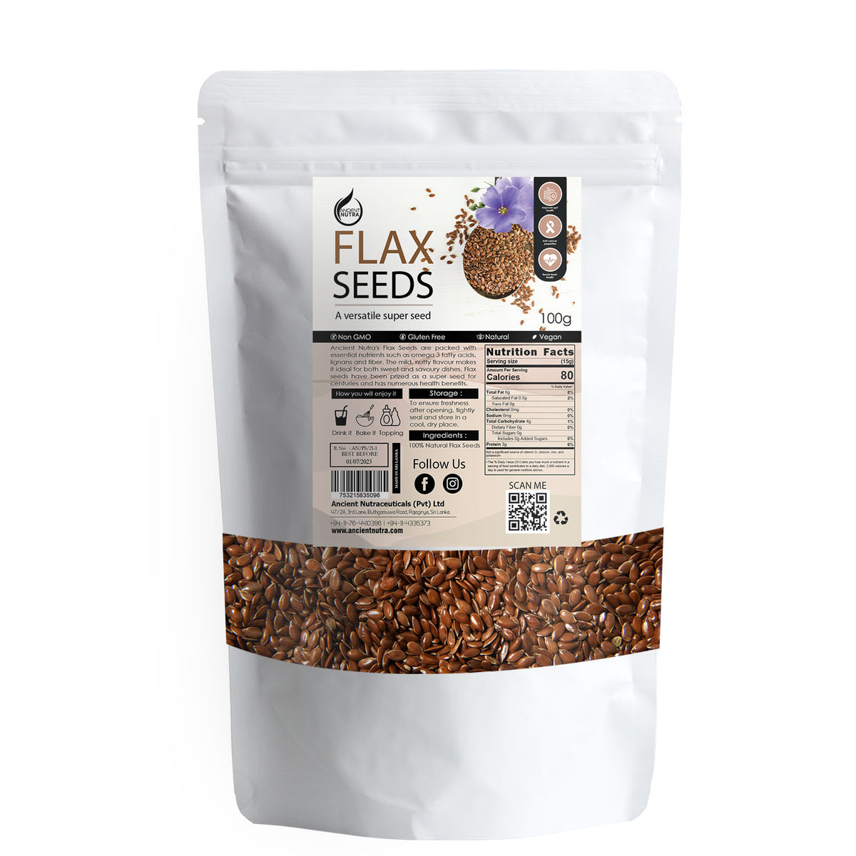 Flax Seeds 100g - Ancient Nutra – Luxe Colombo